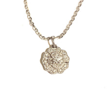 Load image into Gallery viewer, Diamond Blossom Necklace in 14k Gold laid flat on a white background.
