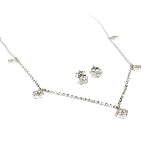 Diamond Karina Choker and Earring Set in 14k white Gold laid flat on a white background.