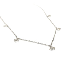 Load image into Gallery viewer, Karina Choker in 14k white gold with dangling mini diamond clovers laid flat on a white background.