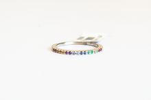 Load image into Gallery viewer, 14k White Gold Half Eternity Band with multi-colored gems on a white background.
