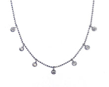 Load image into Gallery viewer, Diamond Dangle necklace in 14k white gold laid flat on a white background.
