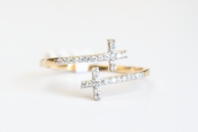 Load image into Gallery viewer, Close up of Double Cross Ring in 14k Yellow Gold on a white background.
