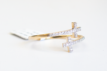 Load image into Gallery viewer, Side view of Double Cross Ring in 14k Yellow Gold on a white background.
