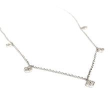 Load image into Gallery viewer, Karina Choker in 14k white gold with dangling mini diamond clovers laid flat on a white background.
