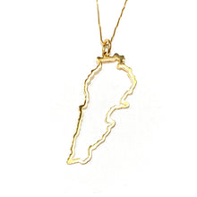 Load image into Gallery viewer, Outline of State/Country Pendant in 14k Yellow Gold laid flat on a white background.
