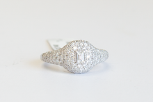 Load image into Gallery viewer, Pave 18k White Gold Diamond Signet Ring laid flat on a white background.
